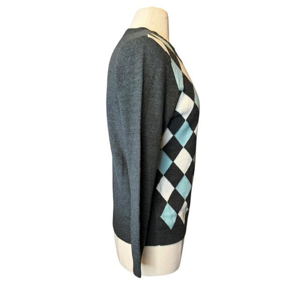 Croft & Barrow Argyle Blue Gray White Cardigan Sweater Women’s Petite Small - Picture 5 of 6